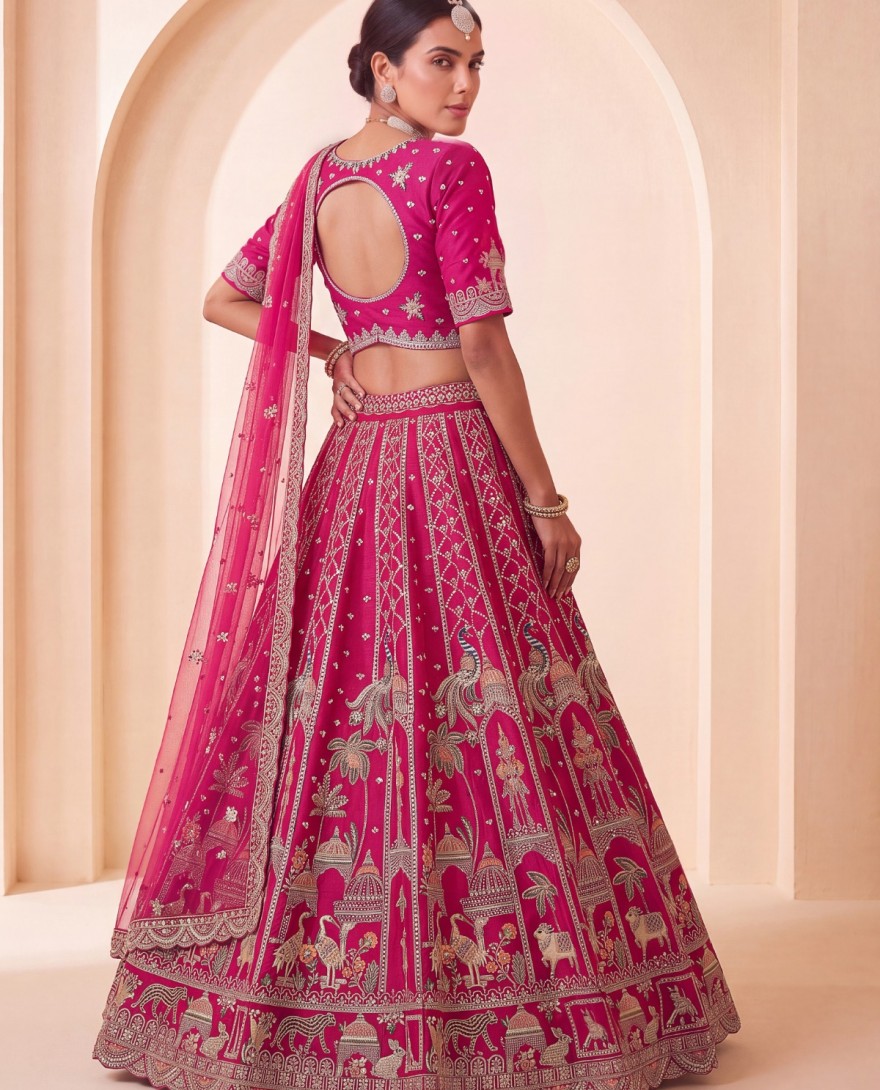 3073B - Rani Silk Beads, Embroidered, Sequins, Thread and Zari Work Lehenga Choli